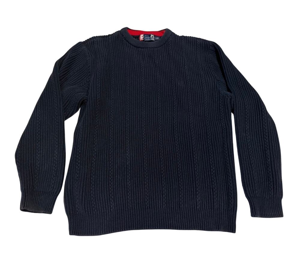 Vintage 90s Chaps Ralph Lauren Chunky Ribbed Crewneck Sweater Navy Blue Large